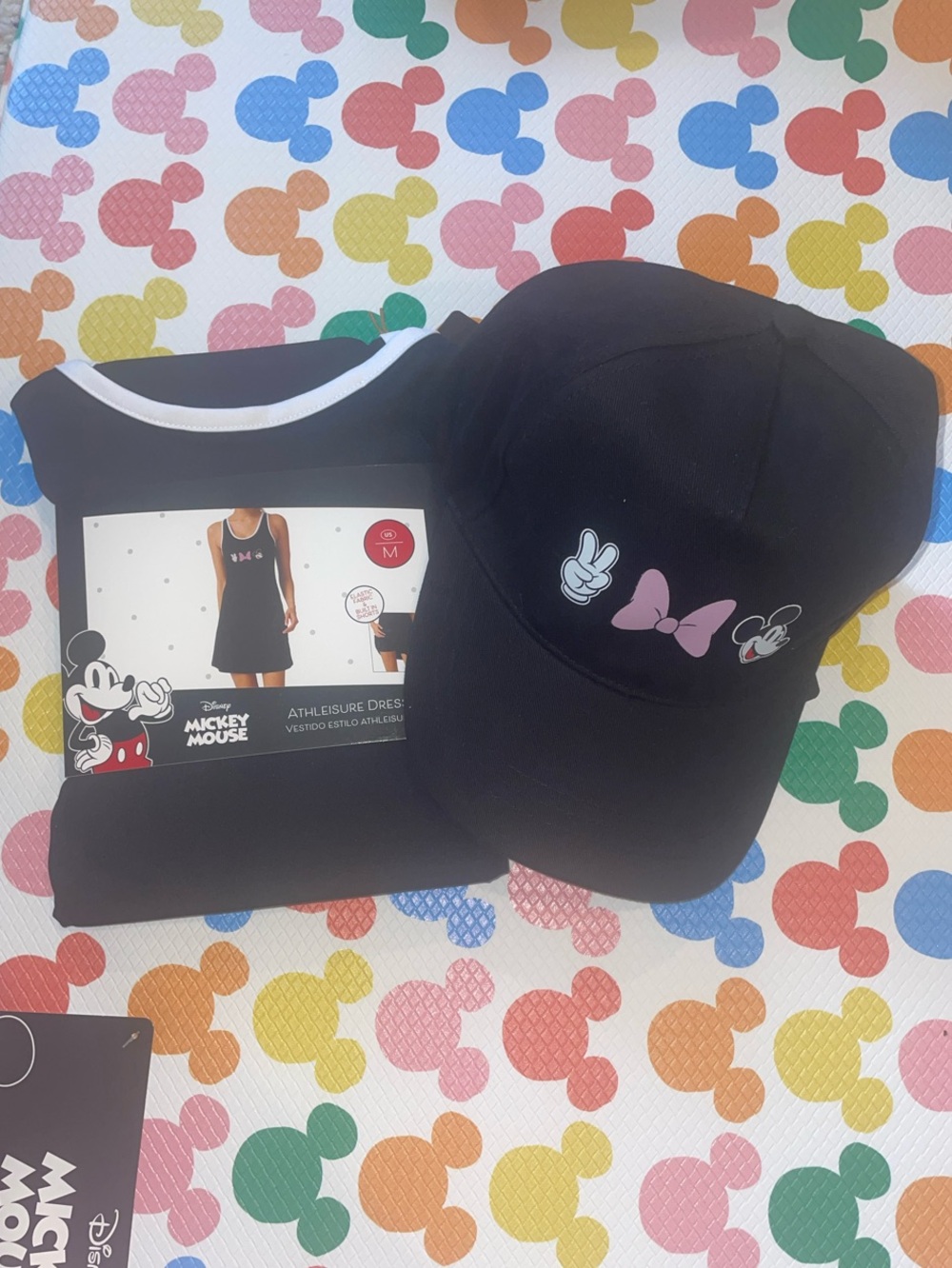 Disney Aldi Black Athleisure Dress & Cap with Pink Bow & Mickey Icons